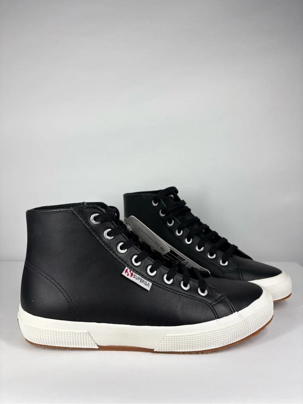 NWT Superga High-Top Black Leather Sneakers. Size 8.5 Women’s